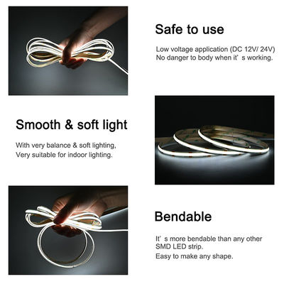 480Leds 6500K 白色柔軟COB LEDストライプライト 12V/24V電圧で室内装飾用