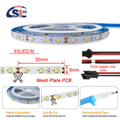 12V 60LEDs/m 6000K-6500K SMD 2835 ホワイト アドレス可能なLEDバックライト ストライプライト 2200 lm