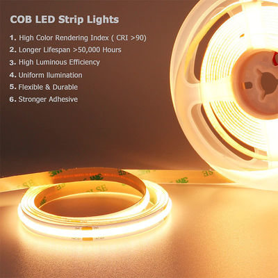 3- 高明るさ COB LED ストライプライト 480LEDs 8mm10mm 3000K4000K6500K 温かい天然白