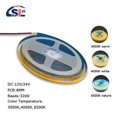 高ルメンCOB LEDストライプライト CE RoHs IP20 8mm 幅 12V 24V 4000K 自然照明ストライプ