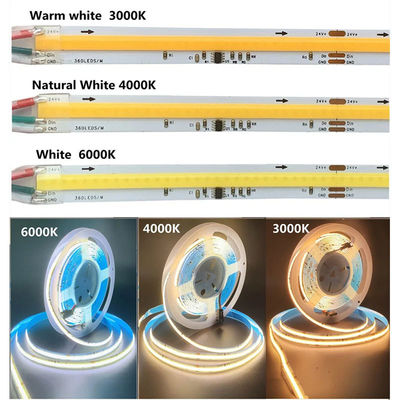 12v24v 8mm 360leds 4000K ホワイト COB SMD2835 多様なアプリケーションのためのLEDストライプライト