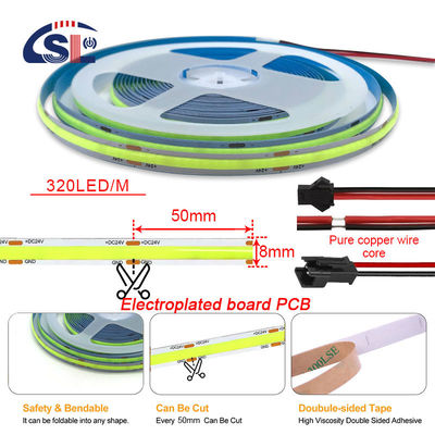 防水緑色柔軟ストライプライト 高密度 COB LED CE RoHs IP20 Ra90 8mm 幅 12V24V 320Leds