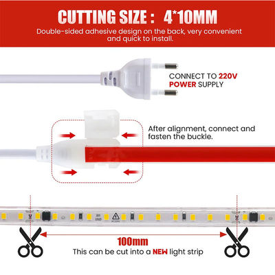 115lm/w 110v220v 8mm 320leds 6500K ホワイト CE RoHs Ra80 柔軟な電板 SMD2835 LEDストライプライト