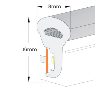 シリコンカバー ホットホワイト LED ネオンフレックス 24V DC ワイヤレス 8x16mm 120LEDs/m IP65 防水