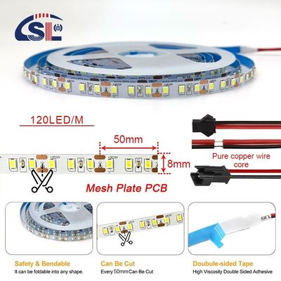柔軟なデザイン 8mm 120leds 4000K 天然メッシュプレート 柔軟なSMD2835 LEDストライプライト