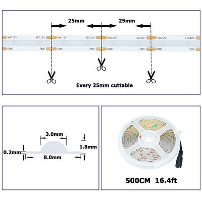 照明 高明るさ DC12V24V 480LEDs 8mm 氷-ブルー COB LEDストライプライト