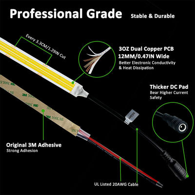 高密度 8mm10mm 320leds 6500K ホワイト COB LEDストリップライト インダースデコレーション