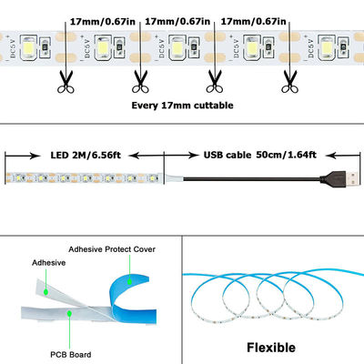 3- 120° ビームアングル 5v 120LEDs 8mm 4000K 自然 一点一切 SMD2835 LED ストライプライト