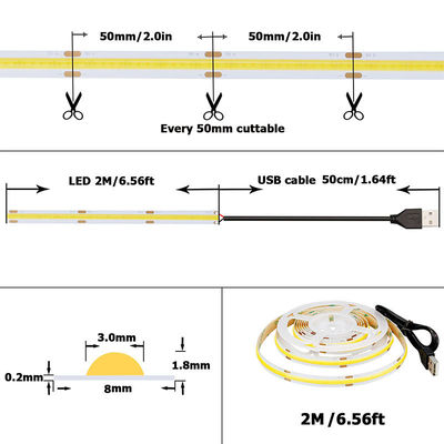 DC 24V 防水 5V 8mm 320leds 1cm ワンカット 4000K 天然柔軟なCOB LEDストライプライト