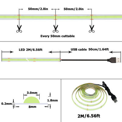 グリーン COB LED ストライプライト 8mm 320LEDs 12v24v 屋外と屋内 長寿命