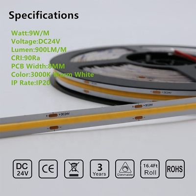 キッチンとリビングルームのための10W/mまたはカスタマイズ可能なウォルト/メートルCOB LEDストライプライト