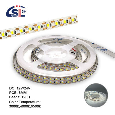 2200lm 高明るさ 2835 120led/m LEDストライプ 8mm 幅 12V 24V シングルカットライトストライプ