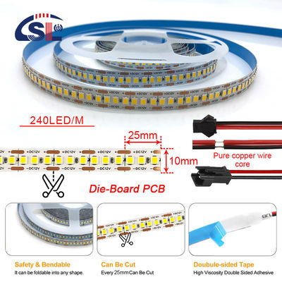 DC12V/24V 10mm 240led 2835 SMD LED ストライプ カッタブル 柔らかいライト ストライプ ディマー付き