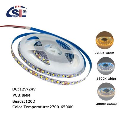 4000K CCT 8mm 幅 LED 柔軟ストライプライト 12V 120LEDs / m 家用照明ソリューション