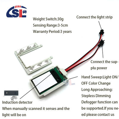 DC12V シングル/三色 ハンドスウィープ バスルーム LED照明 オン/オフ ディマーセンサー スイッチ
