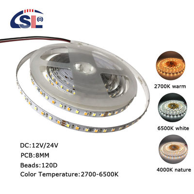CCT 高明るさ 8mm 120LEDs 3000K-6500K 双色 SMD2835 LEDストライプライト