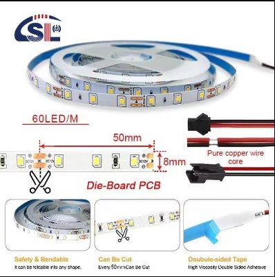 DC12V SMD2835 60D 8mm 1100-1200LM 12000K Ra70 ダイカットボード スマートミラー用のLEDライトストライプ