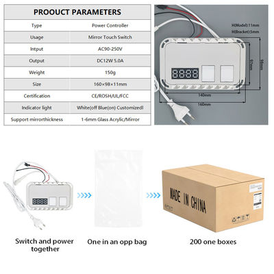 統合鏡タッチディマースイッチ 2 ギャングタイム温度ディスプレイ デフガーインダクティブスイッチ 12V 5A 60W