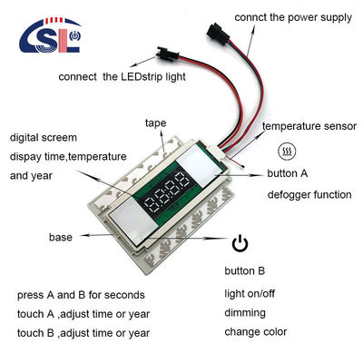 タイムディスプレイ スリム DC12V 5A 60W デフガー LEDライト ミラー タッチセンサー ステップレスディマースイッチ