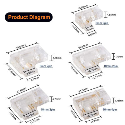 COB LED ストライプコネクタのための90度L形クリスタルブックル 無縫 2/3ピン 5/8/10mm