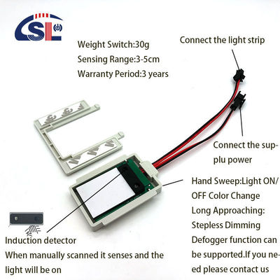 DC12V スマート ハンド LEDライト 1/3色 ミラー マニュアル スキャニング ディミング コントロール ノンタッチ センサー スイッチ