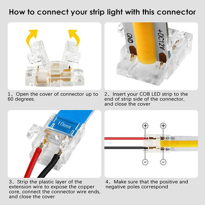 防水IP20 COB LED ストライプコネクタ 8mm 10mm ストライプからストライプ プラスチック L 形