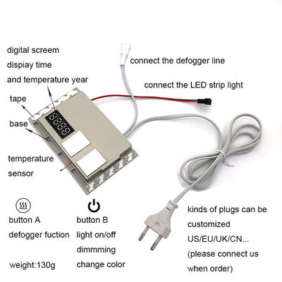 60W ミニ スマート ミラー タッチ LED ライト スイッチ デフォガー DC12V 時間と温度表示