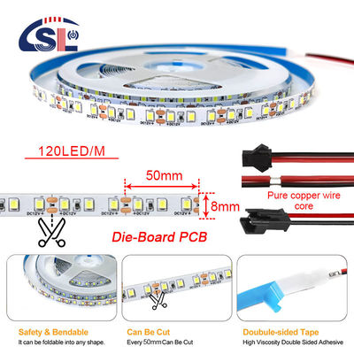 DC12V 24V SMD2835 120D 8mm 4000K Ra70 ダイカットボード LEDライトストライプ バスルームのバニティ鏡