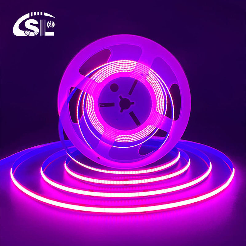 高明るさ COB LED ストライプライト CE RoHs IP20 Ra90 8mm 幅 12V 24V 320Leds ピンク