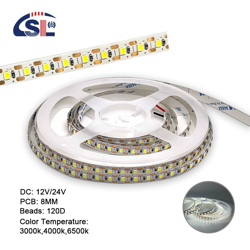 2200lm 高明るさ 2835 120led/m LEDストライプ 8mm 幅 12V 24V シングルカットライトストライプ