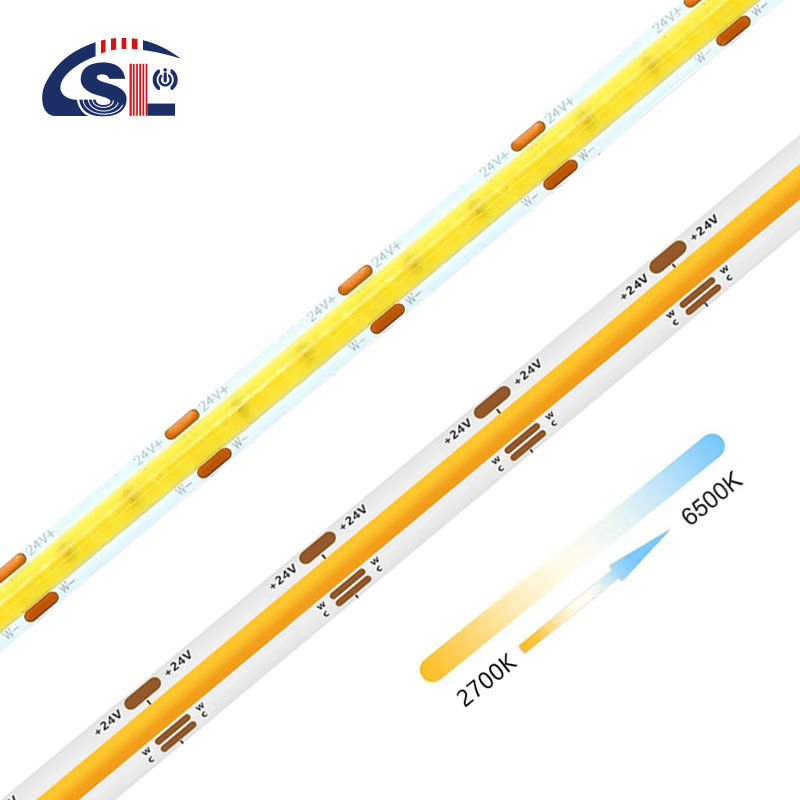 12V24V CCT 柔軟な2色COB SMD2835 LEDストライプライト 608LEDs 8mm 10mm 3000K-6500K